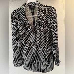 Jules & Leopold Long Sleeved Black and White Geometric Lightweight Blouse SZ L
